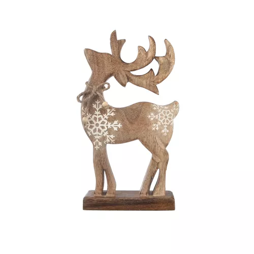 4Home Dekorace z mangového dřeva Snowflake Deer, 33 cm