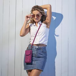 Dámská kožená kabelka na mobil Tendrils, magenta