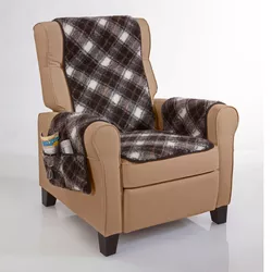 Vlněný potah na křeslo, hnědé káro