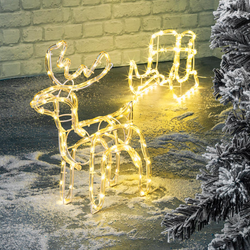 LED vánoční sob a sáně, teplá bílá